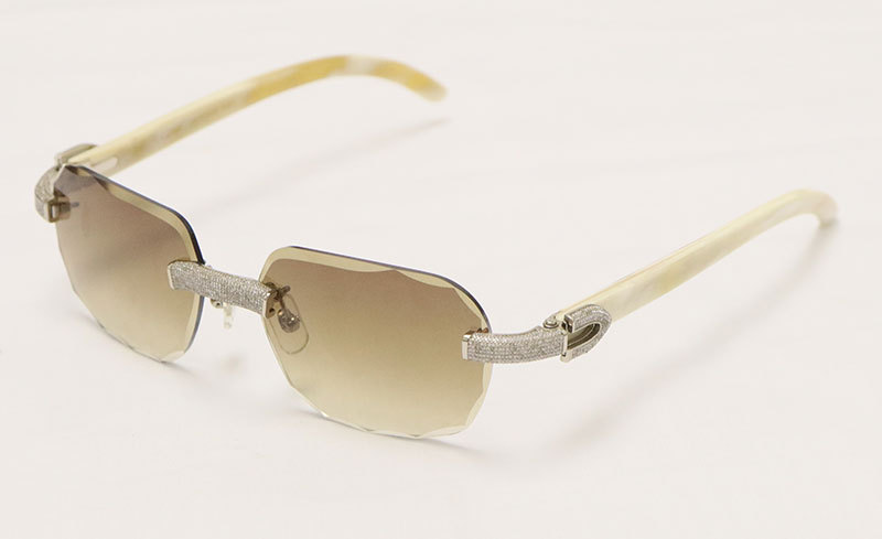 Cartier Diamond Sunglasses White Genuine Natural Horn 3524012 Rimless Designer Diamond cut Lens