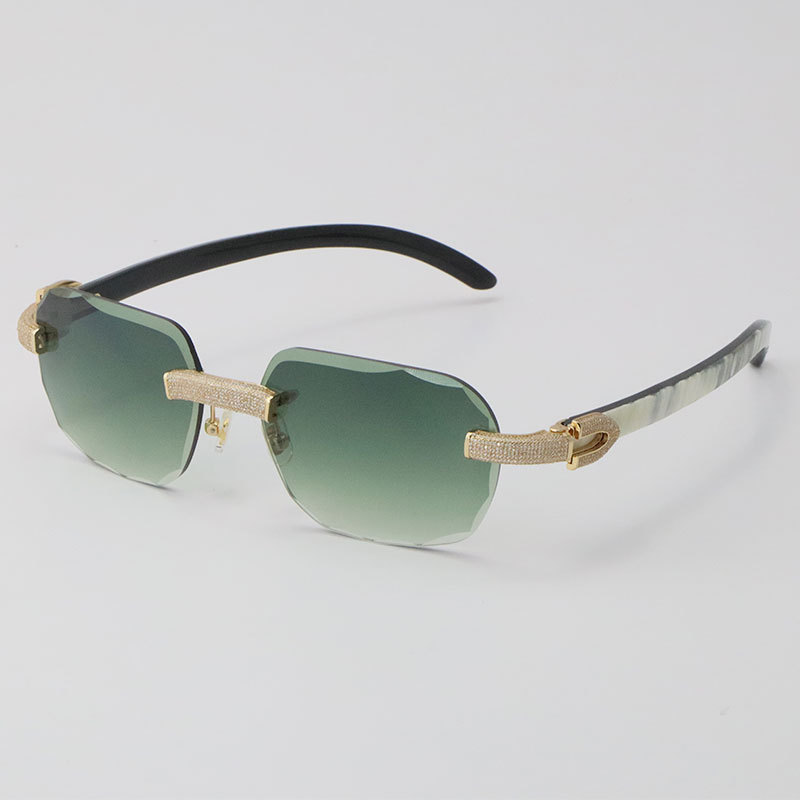 Cartier Diamond Sunglasses 3524012 Rimless White Inside Black Buffalo Horn Sunglasses Designer Diamond cut Lens