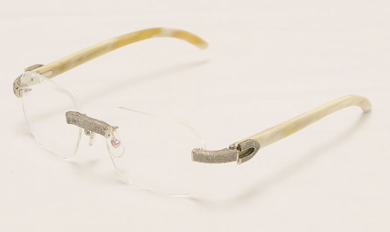 Cartier Diamond Sunglasses White Genuine Natural Horn 3524012 Rimless Designer Diamond cut Lens