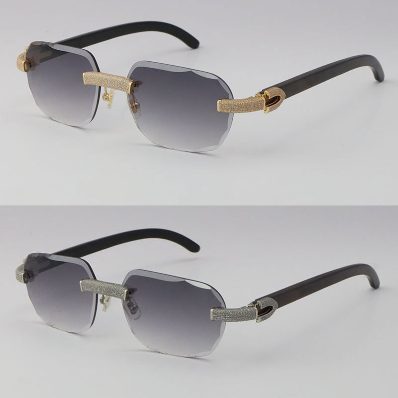 Cartier Diamond Sunglasses Black Buffalo Horn 3524012 Rimless Designer Diamond cut Lens