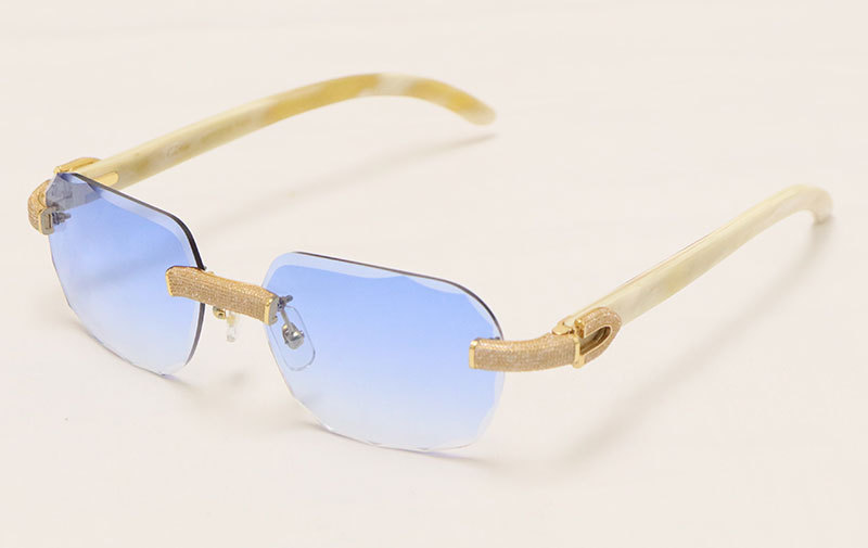 Cartier Diamond Sunglasses White Genuine Natural Horn 3524012 Rimless Designer Diamond cut Lens