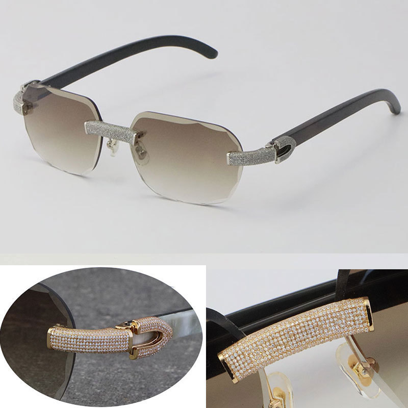 Cartier Diamond Sunglasses Black Buffalo Horn 3524012 Rimless Designer Diamond cut Lens