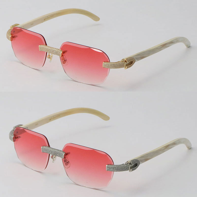 Cartier Diamond Sunglasses White Genuine Natural Horn 3524012 Rimless Designer Diamond cut Lens