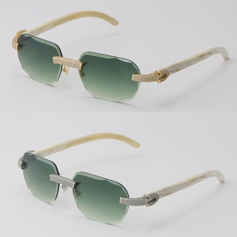 Cartier Diamond Sunglasses White Genuine Natural Horn 3524012 Rimless Designer Diamond cut Lens