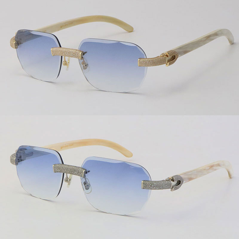 Cartier Diamond Sunglasses White Genuine Natural Horn 3524012 Rimless Designer Diamond cut Lens