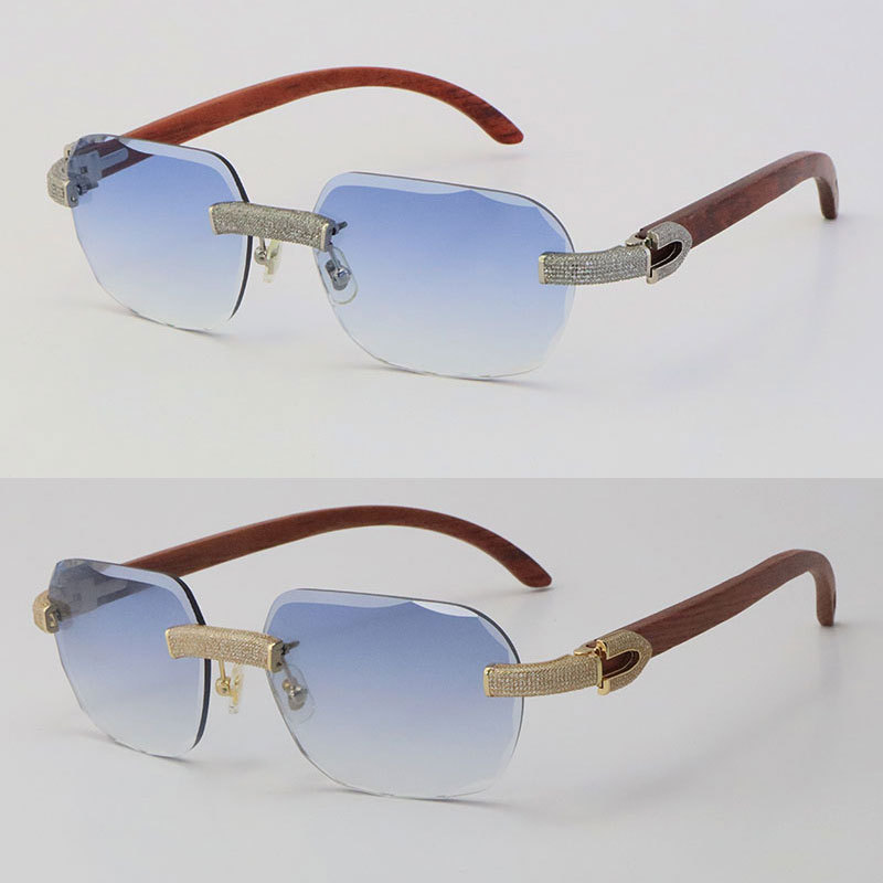 Cartier Diamond Wood Sunglasses 3524012 Rimless Designer Diamond cut Lens