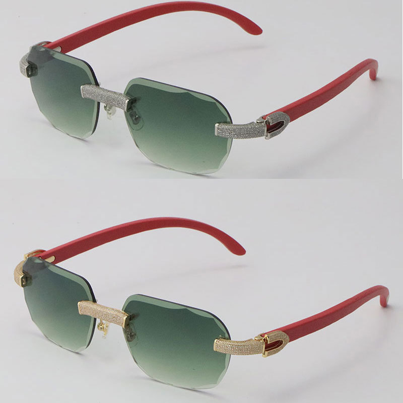 Cartier Diamond Red Wood Sunglasses 3524012 Rimless Designer Diamond cut Lens