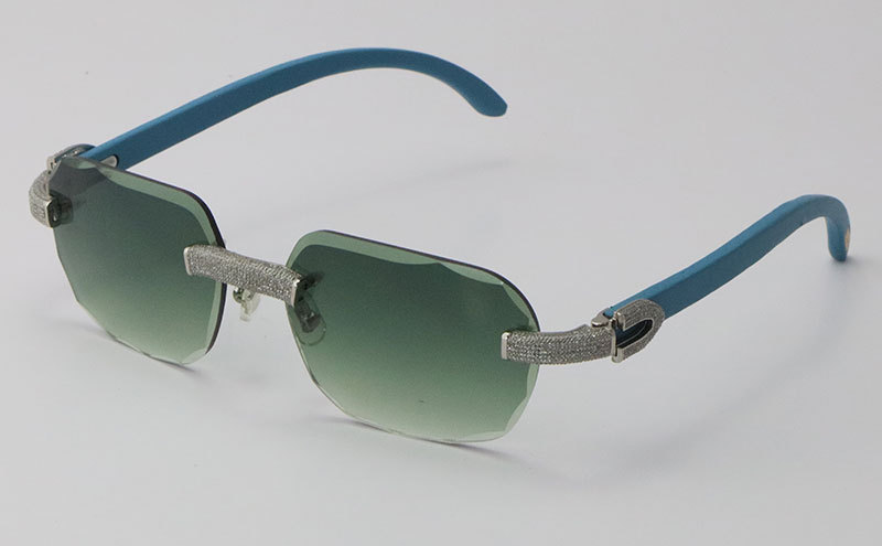 Cartier Diamond Blue Wood Sunglasses 3524012 Rimless Designer Diamond cut Lens