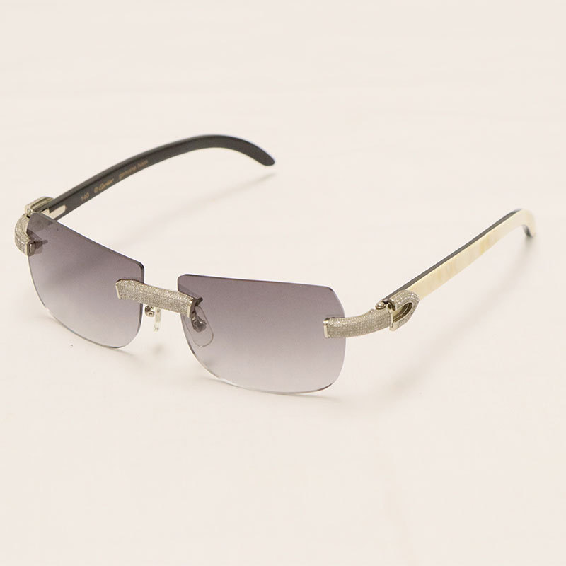 Cartier Luxury Diamond Sunglasses Rimless White Inside Black Buffalo Horn Sun glasses New