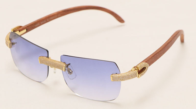 Cartier Luxury Diamond Sunglasses Rimless Original Wood Sun Glasses