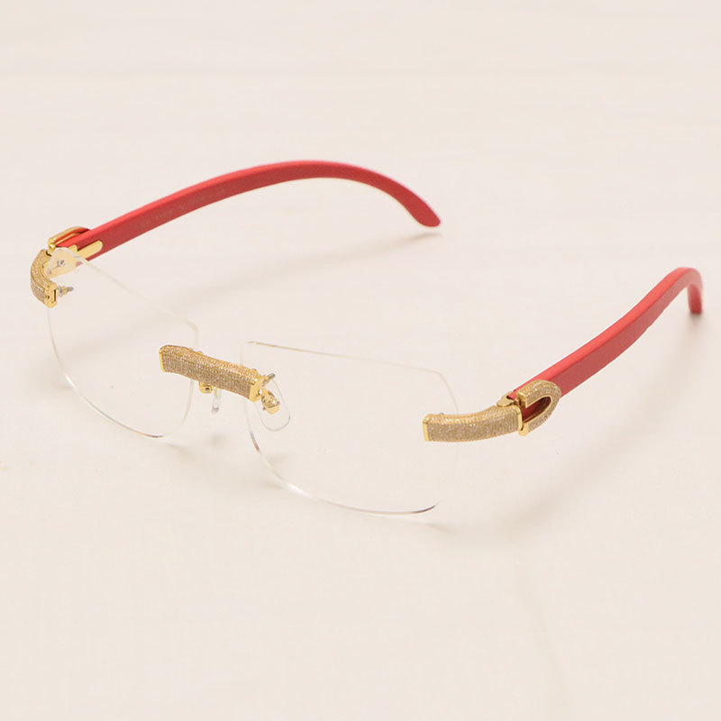 Cartier Luxury Diamond Sunglasses Rimless Original Red Wood Sun Glasses