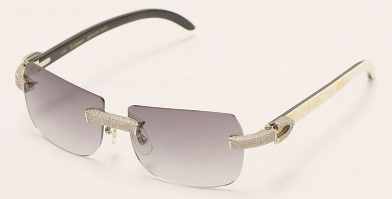 Cartier Luxury Diamond Sunglasses Rimless White Inside Black Buffalo Horn Sun glasses New