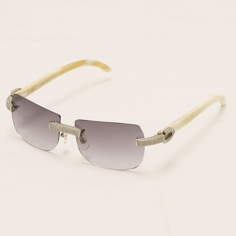 Cartier Luxury Diamond Sunglasses Rimless Original White Genuine Natural Horn Sun Glasses