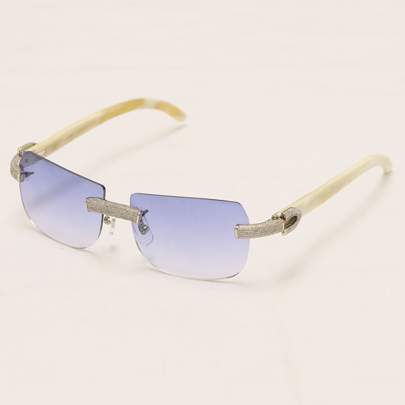 Cartier Luxury Diamond Sunglasses Rimless Original White Genuine Natural Horn Sun Glasses