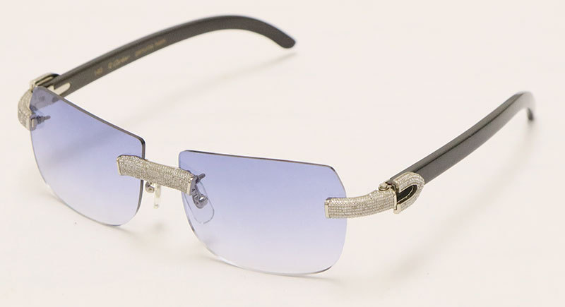 Cartier Luxury Diamond Sunglasses Rimless Original Black Buffalo Horn Sun Glasses New