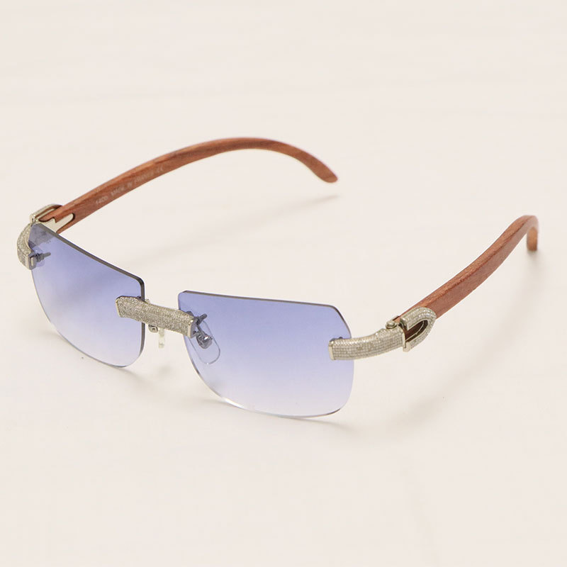 Cartier Luxury Diamond Sunglasses Rimless Original Wood Sun Glasses