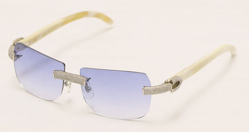 Cartier Luxury Diamond Sunglasses Rimless Original White Genuine Natural Horn Sun Glasses