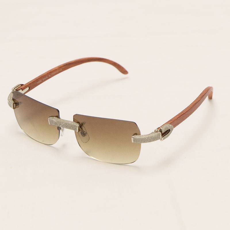 Cartier Luxury Diamond Sunglasses Rimless Original Wood Sun Glasses