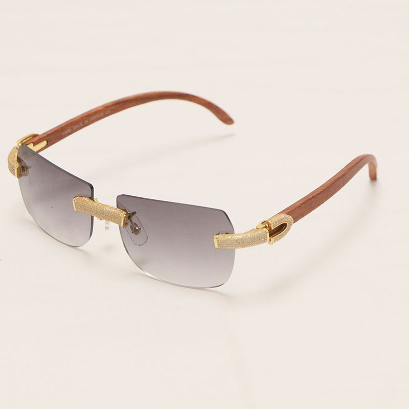 Cartier Luxury Diamond Sunglasses Rimless Original Wood Sun Glasses