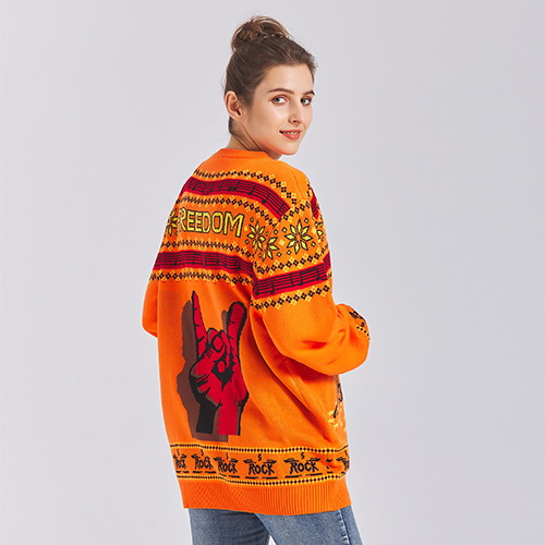 Knitwear manufacturer customization acrylic crew neck plus size jacquard custom knitted jumper