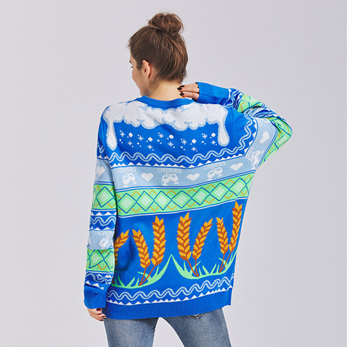 Custom OEM & ODM Jacquard sweater knit pullover knitwear Long Sleeve knitted winter designer holiday sweater