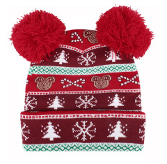 Customized Adults Xmas Knitted Pompom Beanie Winter Christmas Jacquard With Pompom Knitted Hats