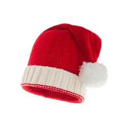 Red Color Warm Knitted Christmas Beanie Santa Claus Chunky Beanie with Pompom