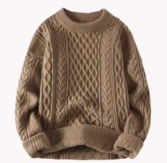 Autumn and winter loose and versatile round neck striped knitted sweater for men