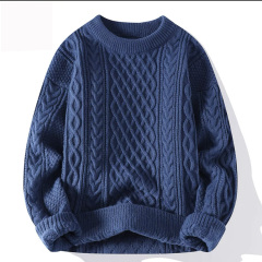 Autumn and winter loose and versatile round neck striped knitted sweater for men