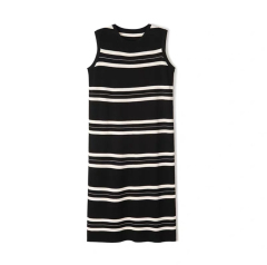 women's advanced sleeveless knitted loose casual striped dress