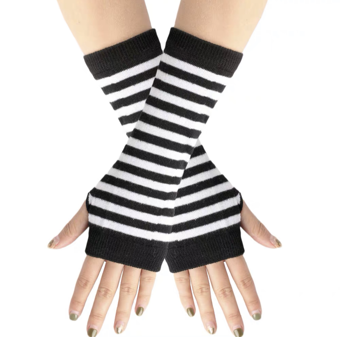 Knitted Fingerless Anime Stripe Thin Wrist Cuff The Color Can Be Customized