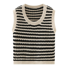 Retro Striped Hollow Knit Camisole Women's Gaiden Sleeveless Thin Breathable Top
