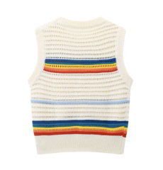Early autumn vest niche rainbow striped sweater vest hollowed out outerwear top