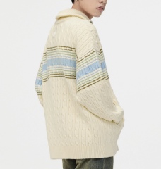 Striped zipper cardigan winter lazy style niche knitted sweater jacket
