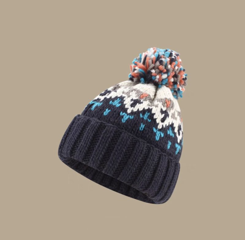 Warm knitted hat color wool ball Christmas hat autumn and winter ear protection woolen hat