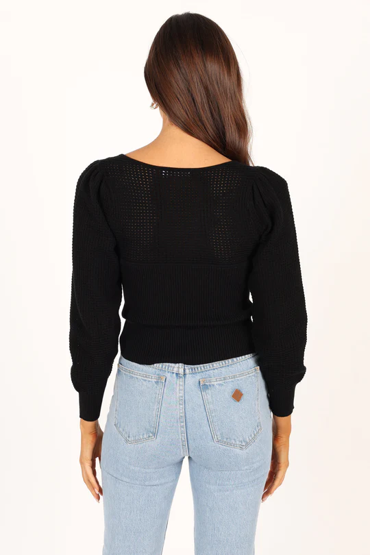 Long sleeve knitted sweater women's slimming top square neck short style
