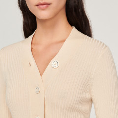 Thin, short, long-sleeved ribbed button knitted cardigan, versatile