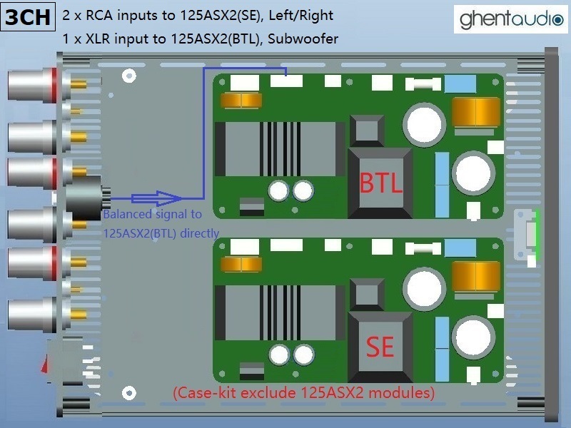 (B265b-T1X) DIY 3CH Case-kit for ICEpower 125ASX2(SE+BTL, XLR+RCA)