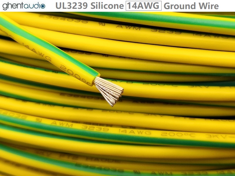 UL3239 14AWG Silicone Yellow/Green Ground Wire (1ft/0.3m)