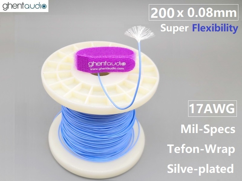 AFR250-17awg --- (PTFE-Wrap 200 strands) Teflon Silver-plated 17AWG wire (1m)