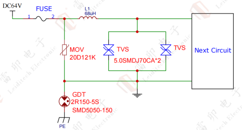 11.3 DC64V直流电源6KV浪涌保护方案