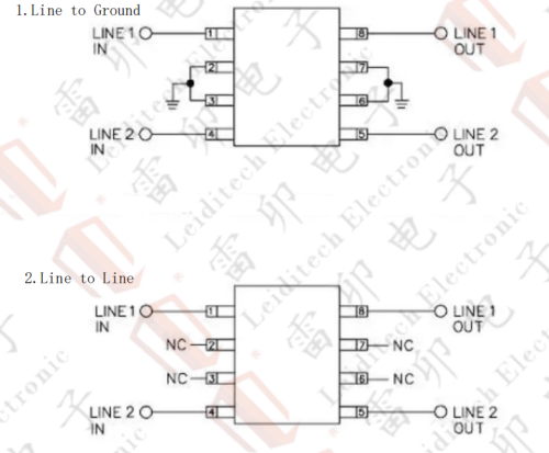 5.1 LC03-6用于T1，T3/E3，10M/100M，高速驱动线路，ISDN-S/U接口线路静电浪涌保护方案