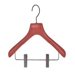 Color luxury leather wooden hangers with clips