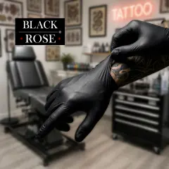 Guantes PREMIUM de 100% Nitrilo Negros BLACK ROSE – Alta Resistencia y Agarre Perfecto, Color Negro, Libres de Látex, Sin Polvo