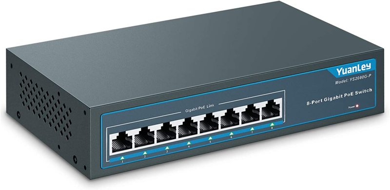YuanLey 8 Port Gigabit PoE Switch, 8 PoE+ Ports 1000Mbps, 120W 802.3af/at, Metal Fanless Unmanaged Plug and Play