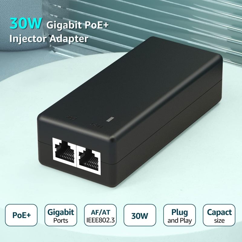 YuanLey Gigabit PoE Injector 30W, PoE+ Injector Converts Non-PoE to PoE+, Power Over Ethernet Injector 48V IEEE 802.3at/af, 10/100/1000Mbps PoE Adapter Plug &amp; Play, Distances Up to 325 Feet