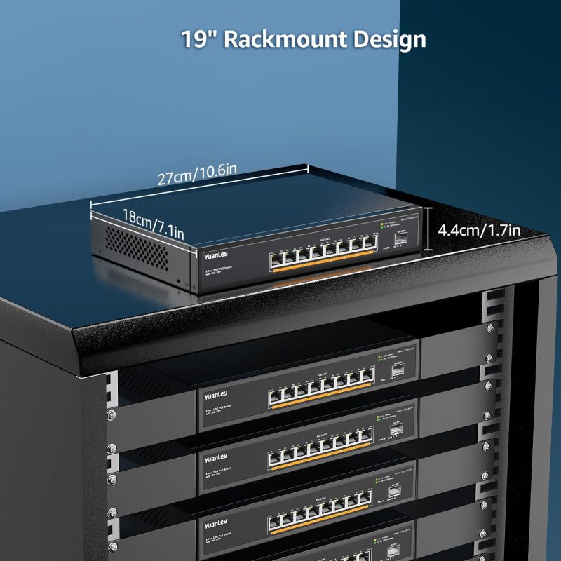 YuanLey 9 Port 2.5G PoE Switch Unmanaged, 8 x 2.5G Base-T PoE Ports, 10G SFP, IEEE802.3af/at, 120W, Compatible with 100/1000/2500Mbps, Metal Fanless, Desktop/Wall Mount 2.5Gbe Network Switch