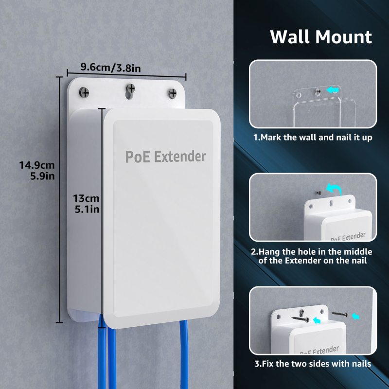 YuanLey Outdoor Gigabit PoE Extender 1 in 4 Out, 802.3af/at/bt 5 Port PoE Repeater IP66 Waterproof, Vlan, Extend Additional 100m(328ft) of Power and Data Transmission, Wall Mount Plug and Play