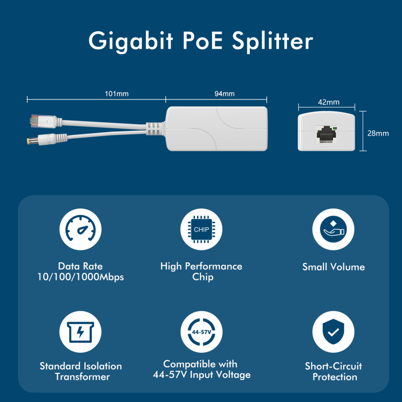 YuanLey Gigabit PoE Splitter DC 48V to 12V/2A, IEEE 802.3af/at Compliant 10/100/1000Mbps Active PoE Power Over Ethernet Splitter Adapter for Security IP Cameras, Voip Phone, Tablets, AP