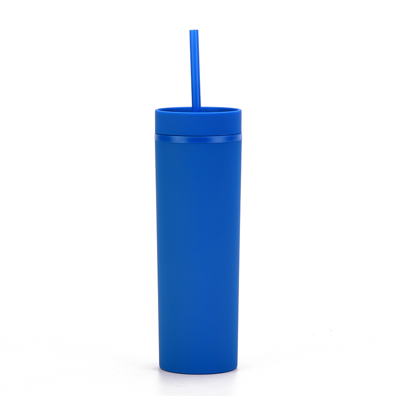 16oz Double Wall Reusable Matte Acrylic Skinny Plastic Tumblers with Lids